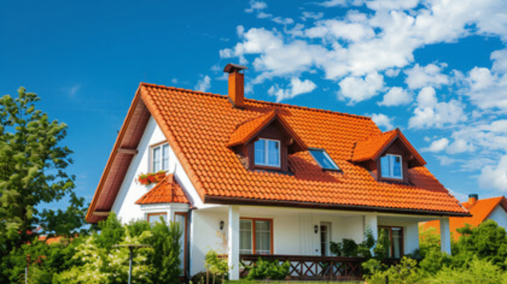 house with red roof color scheme