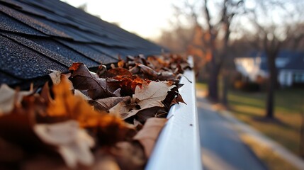 Leaf-free gutter guards blocking leaves and debris