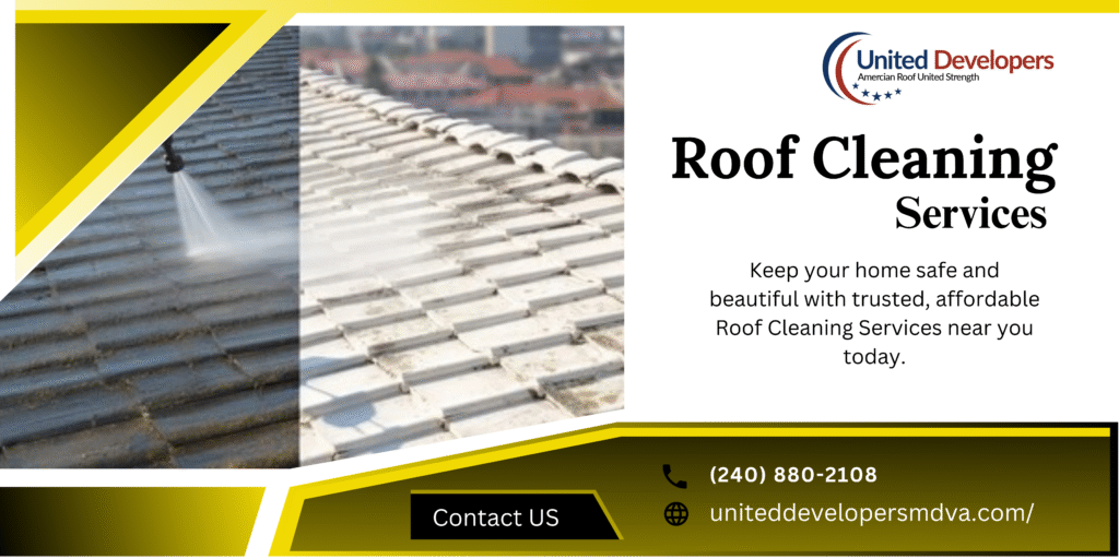 Before and after image showing Roof Cleaning Services effect.