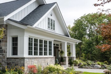 white house exterior featuring board and batten siding